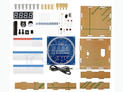 DS1302 DIY Rotating LED Clock Kit with Temperature and Light Control, 4-Digit Display